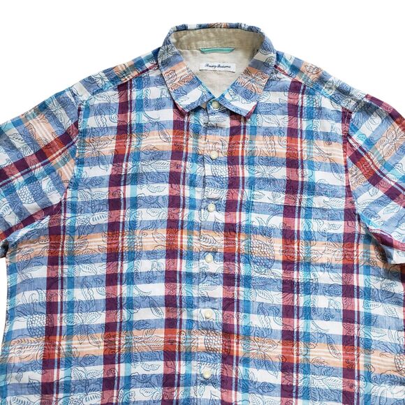 Tommy Bahama Hawaiian Shirt Mens XL Blue Floral 100% Linen Short Sleeve Button - Picture 3 of 9